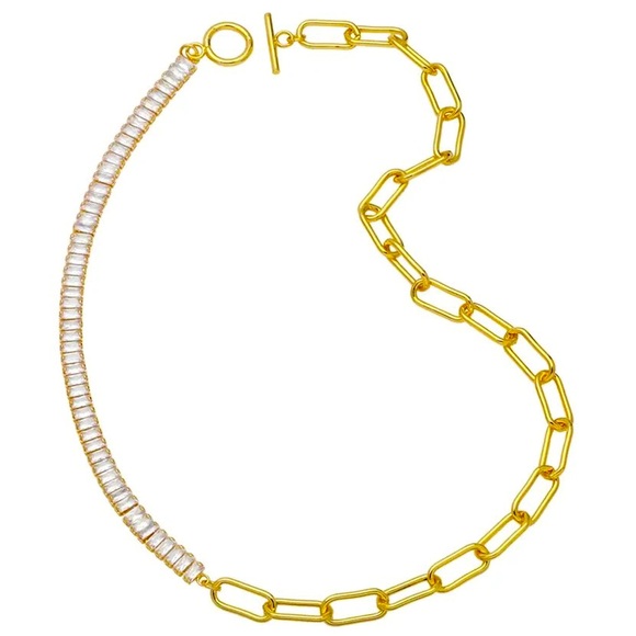 🍋2/$30 New Gold Link & Baguette Crystal Choker - Picture 2 of 3